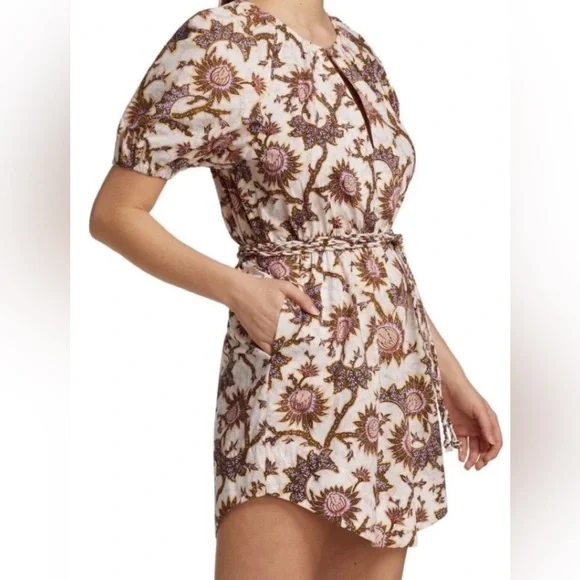 A.L.C. Adelaide Floral Tie Waist Puff Sleeve Mini Dress SZ 10 - Picture 8 of 15